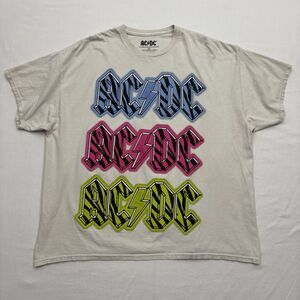AC/DC Vintage Style Neon Zebra Stripe Logo Graphic T-Shirt Size 2XL Off-white